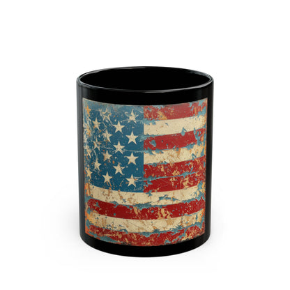 Distressed American Flag Black Mug — Vintage USA Coffee Cup (11oz/15oz)