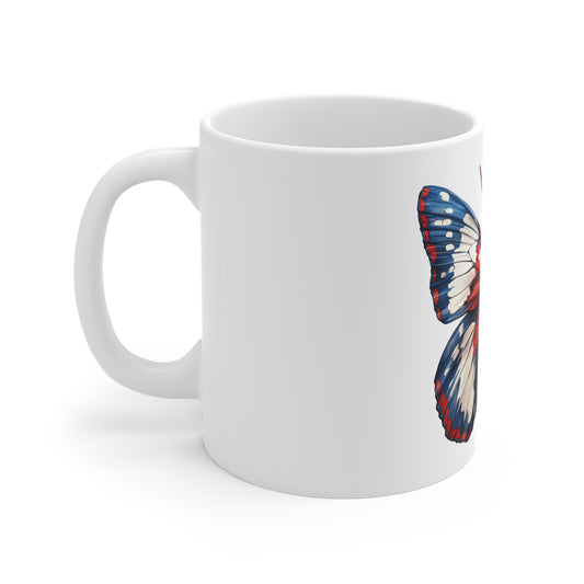 Patriotic Bold Wing Butterfly Mug – Red White Blue High-Contrast Butterfly Coffee Mug – Americana Statement Art Cup – USA Gift Mug Mug 11oz