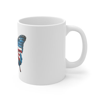 Art Deco American Flag Butterfly Mug – Modern Patriotic Butterfly Coffee Mug – Red White Blue Geometric Wing Design – USA Gift American Flag Butterfly Mug — Patriotic 11oz Coffee Cup