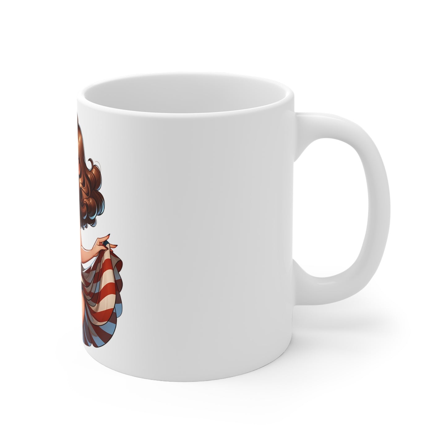 Patriotic Pin-Up Girl Mug – Vintage Americana Dress Coffee Mug – Retro USA Flag Woman Cup – Classic American Beauty Mug – Gift for Her Patriotic Pin-Up Girl Mug — 11oz American Flag Coffee Cup...