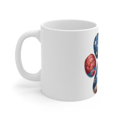 Patriotic Dog Paw Coffee Mug – Quilted American Flag Paw Print Mug – Red White Blue Dog Lover Gift – Soft Americana Patchwork Mug Patriotic Paw Print Mug – American Flag Dog Paw Coffee Cup (11oz...