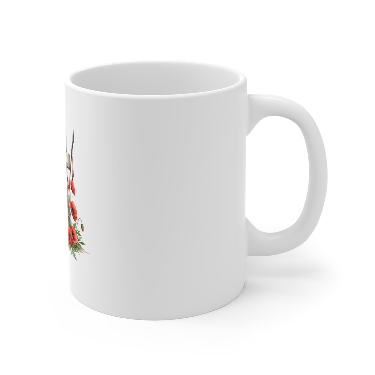 Memorial Flag & Cross Coffee Mug — American Flag, Cross & Poppies 11oz
