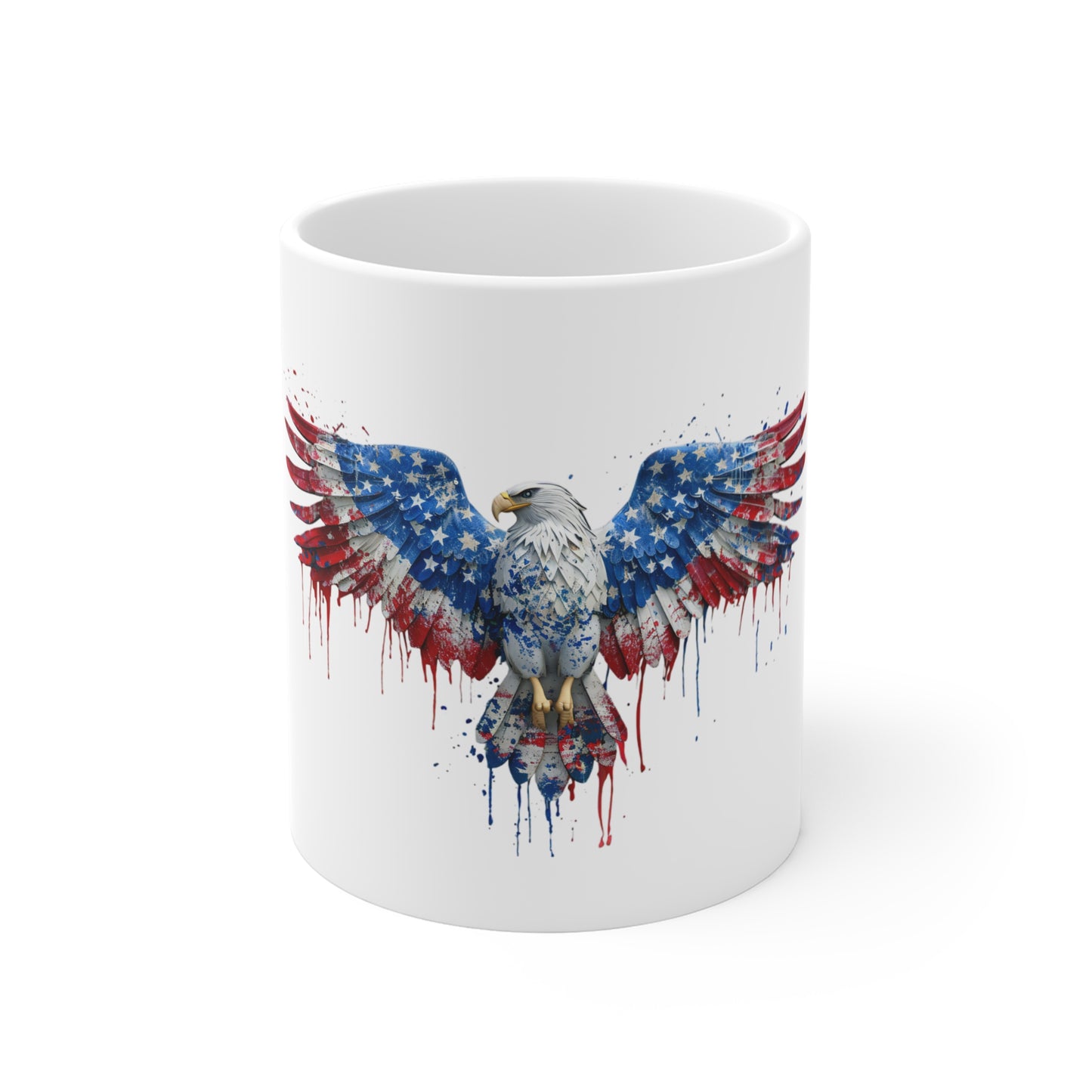 Patriotic Eagle Mug — 11oz American Flag Drip Design