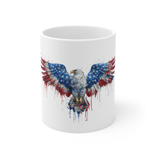 Patriotic Eagle Mug — 11oz American Flag Drip Design
