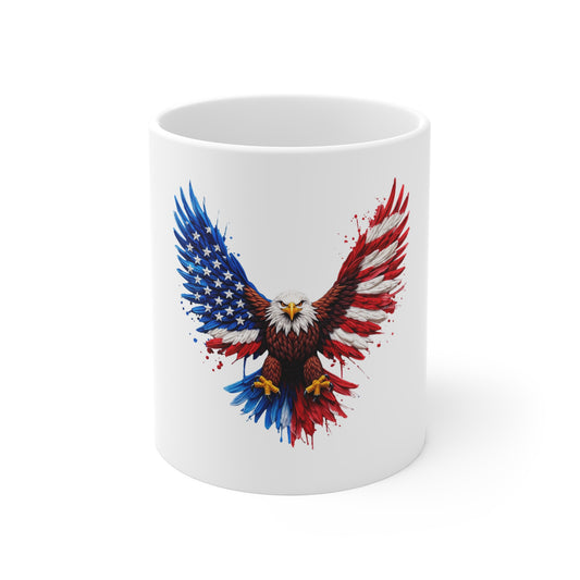 Patriotic Eagle 11oz Coffee Mug — American Flag Wings, Fourth of July Gift