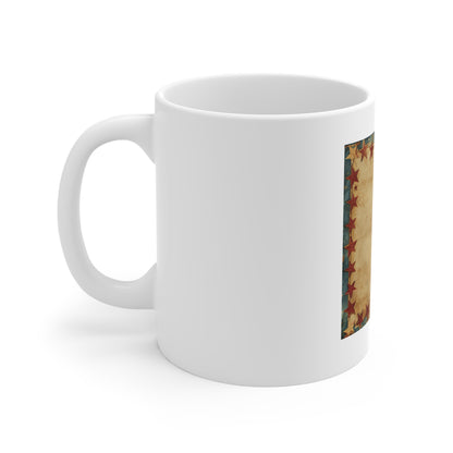 Vintage American Flag Coffee Mug – Rustic Star Border Patriotic Mug – Antique Americana Style Cup – Distressed USA Heritage Gift Vintage Star Border Mug — Rustic Americana 11oz Coffee Cup