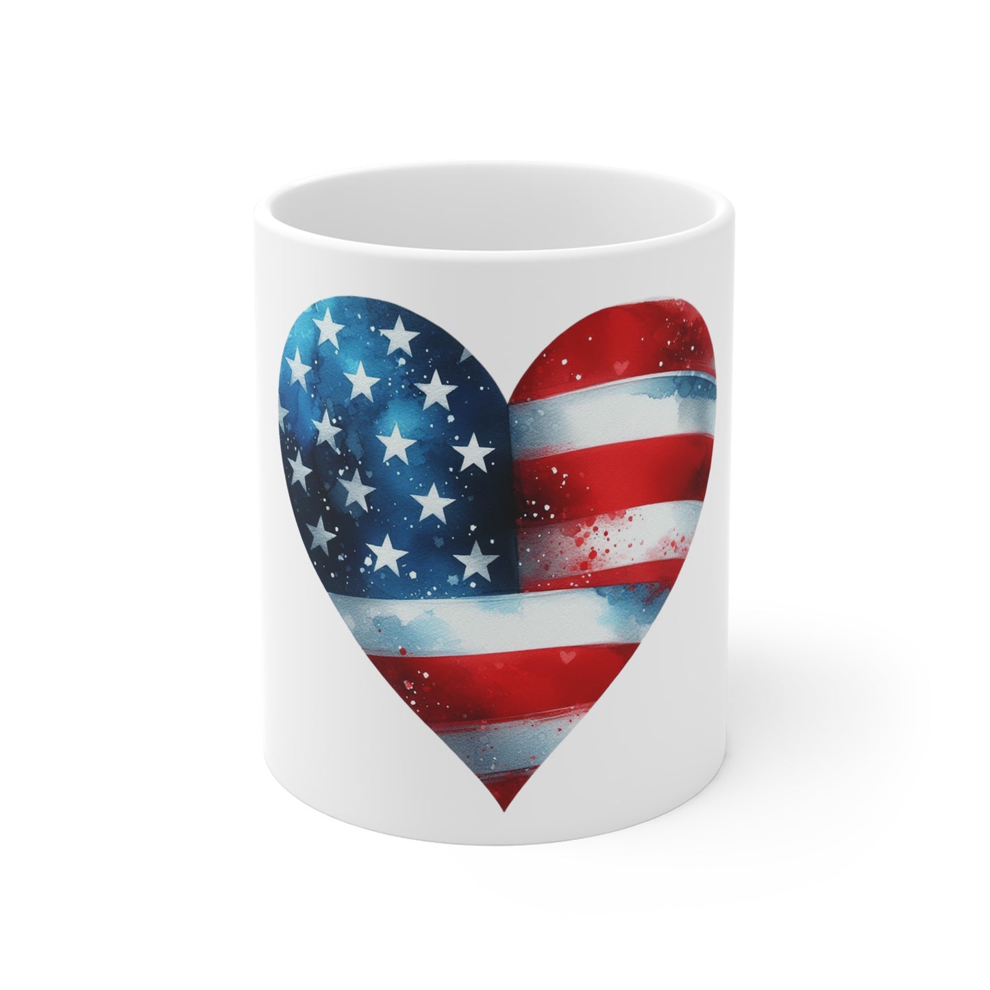 Patriotic Heart American Flag Mug – Watercolor USA Heart Coffee Mug – Red White Blue Love America Cup – Artistic Patriotic Gift Mug Mug 11oz
