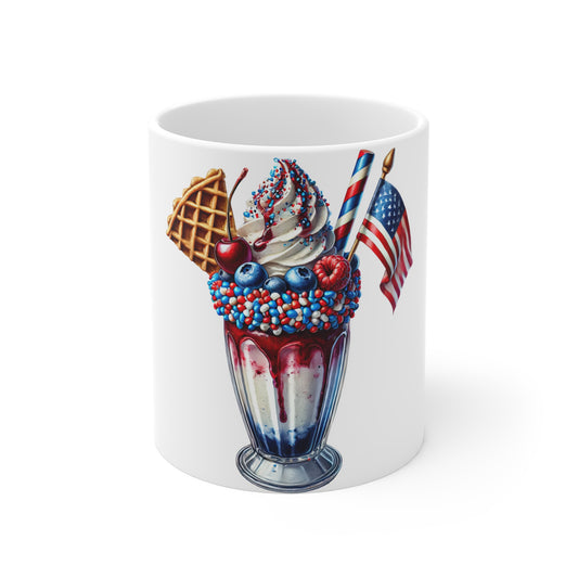 Patriotic Berry Milkshake Coffee Mug – 4th of July Waffle Dessert Mug – Red White Blue Sweet Treat Cup – Americana Ice Cream Mug – Festive Gift Mug Patriotic Red White & Blue Milkshake Mug — 11oz...