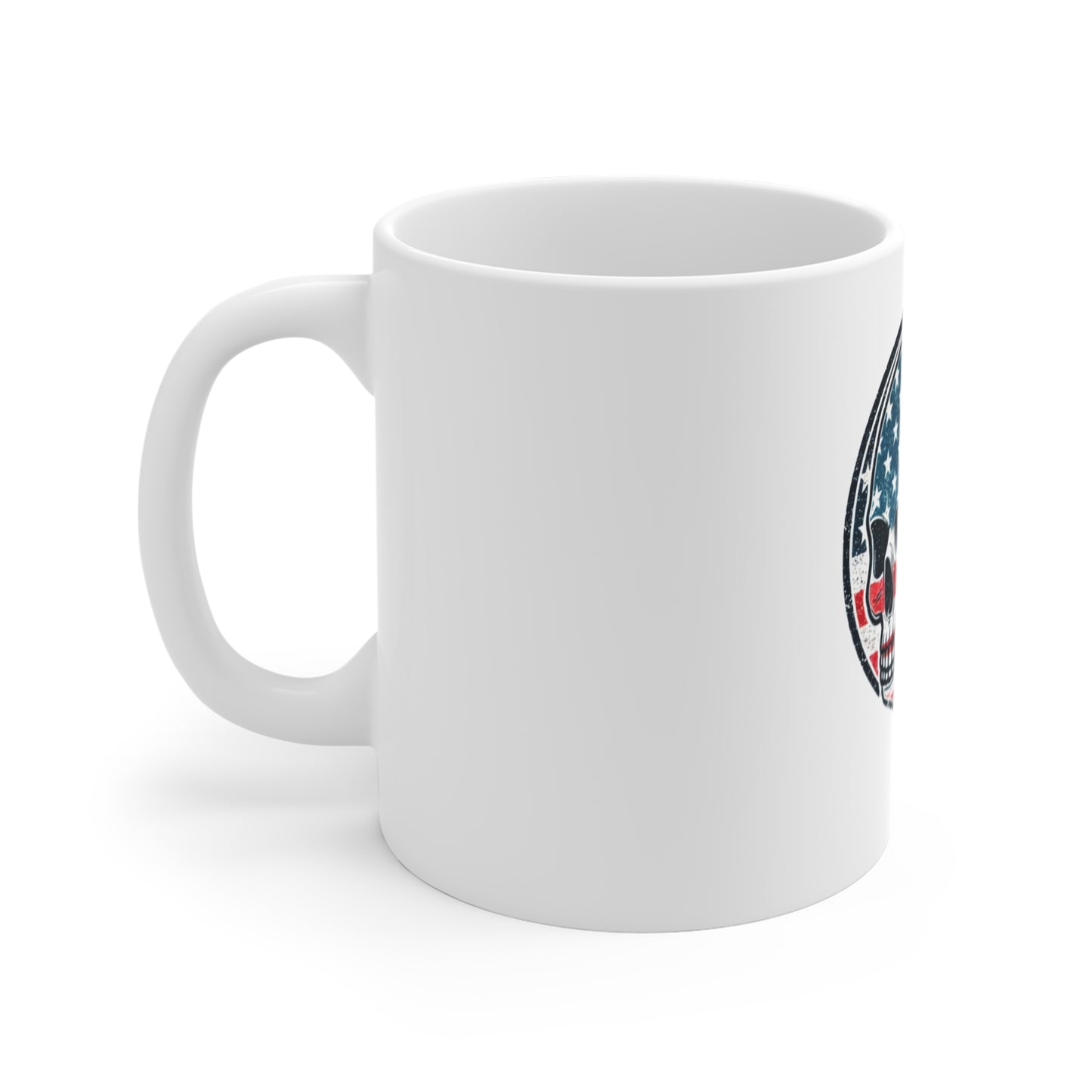 American Flag Skull Mug — Patriotic 11oz Coffee Cup