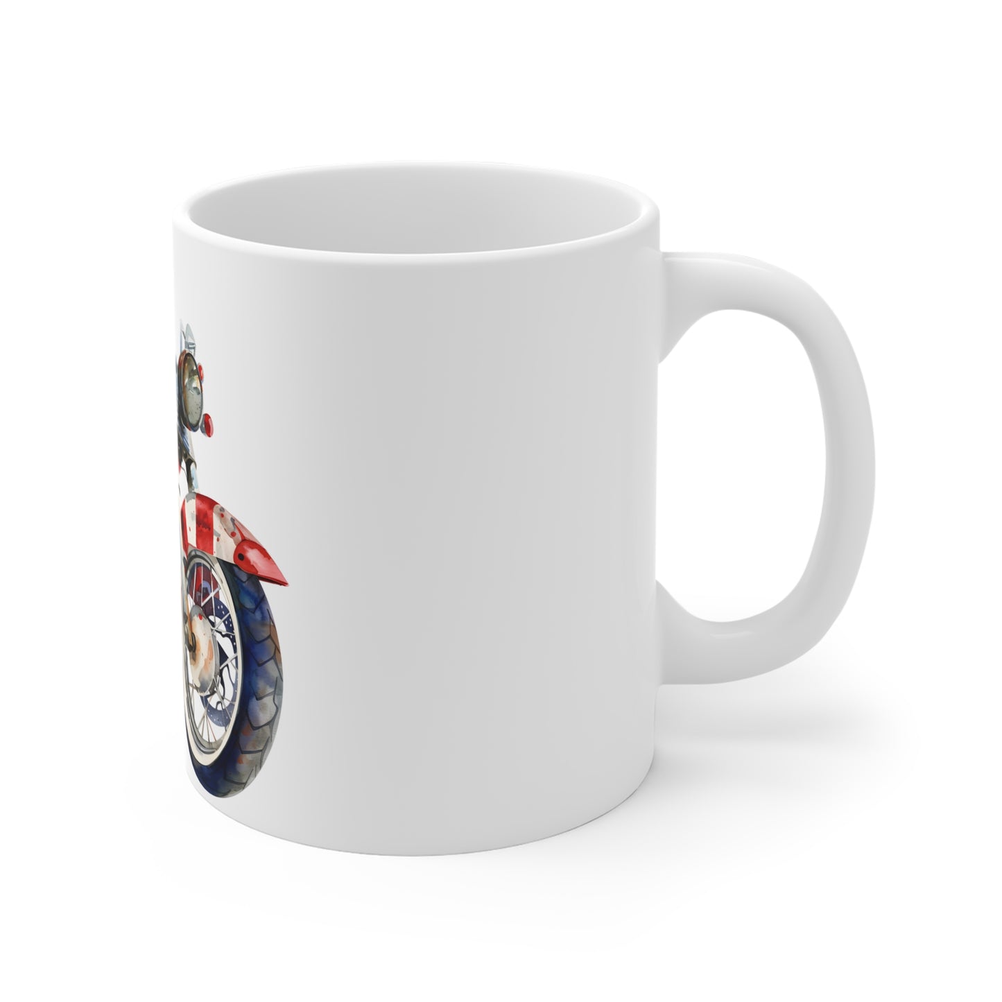 Patriotic Motorcycle Coffee Mug – American Flag Bike Mug – USA Biker Art Cup – Vintage Americana Rider Gift Mug 11oz