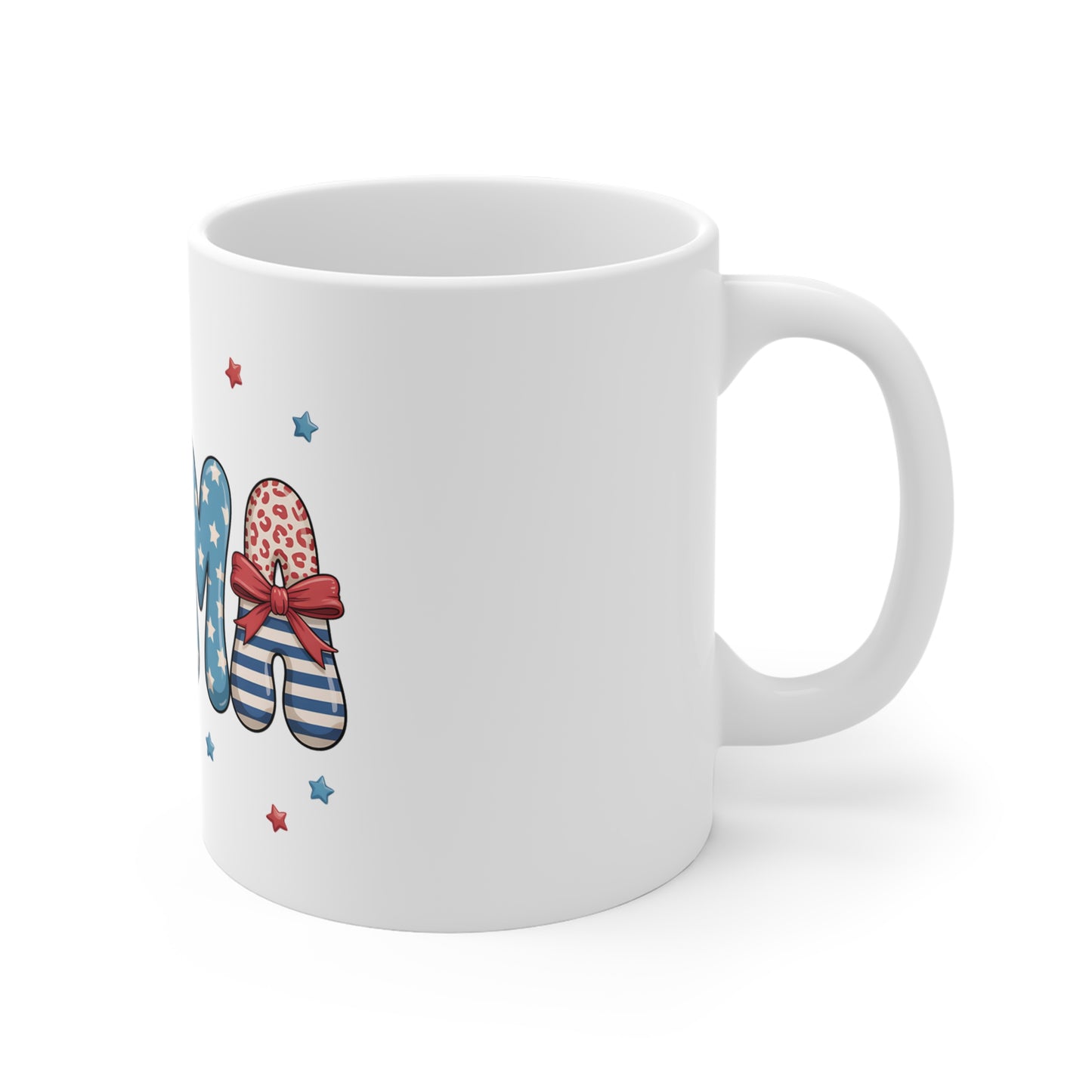 Mug — Patriotic Mama 11oz Ceramic Coffee Mug (Red, White & Blue Stars)