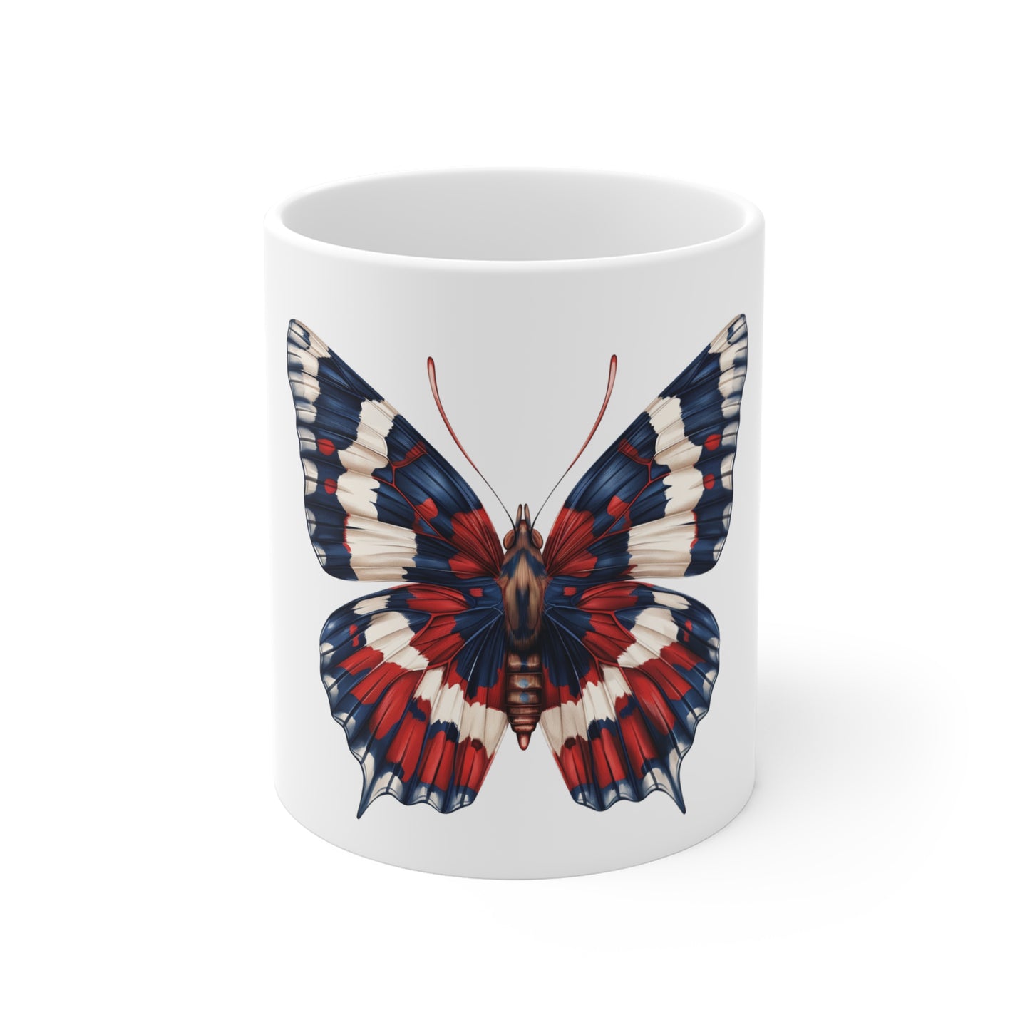 Patriotic Symmetry Butterfly Mug – Red White Blue Balanced Wing Coffee Mug – Americana Precision Art Cup – Bold USA Gift Mug Mug 11oz