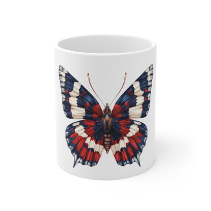 Patriotic Symmetry Butterfly Mug – Red White Blue Balanced Wing Coffee Mug – Americana Precision Art Cup – Bold USA Gift Mug Mug 11oz