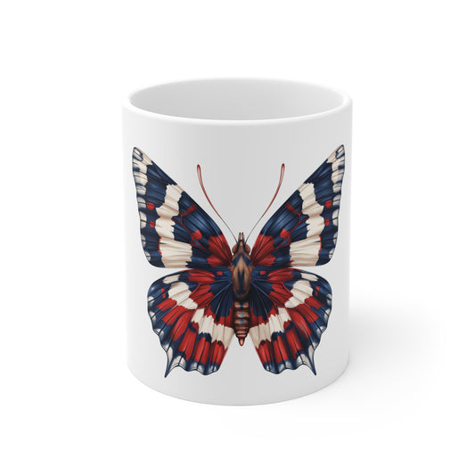 Patriotic Symmetry Butterfly Mug – Red White Blue Balanced Wing Coffee Mug – Americana Precision Art Cup – Bold USA Gift Mug Mug 11oz