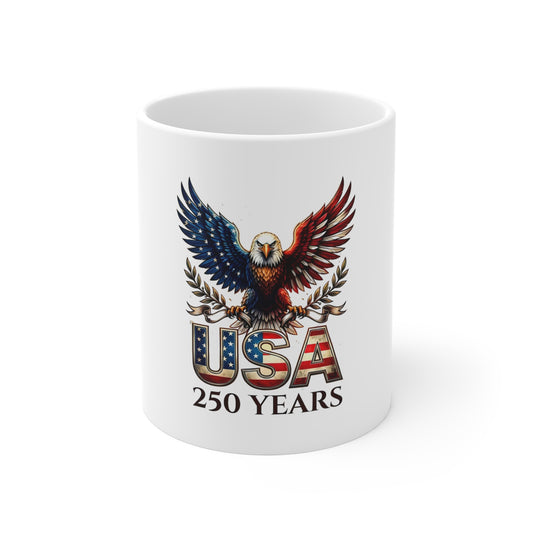 USA 250 Years Eagle Coffee Mug — Patriotic American Flag Drinkware