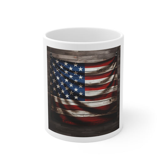 Rustic Hanging American Flag Coffee Mug – Wood Grain USA Flag Mug – Distressed Patriotic Banner Mug – Vintage Americana Coffee Cup Distressed American Flag Mug — Rustic Patriotic 11oz Coffee Cup...