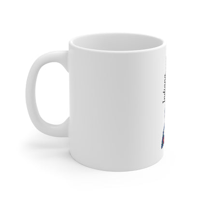 Indiana Floral State Mug — 11oz Red Bow & Blue Flower Coffee Cup