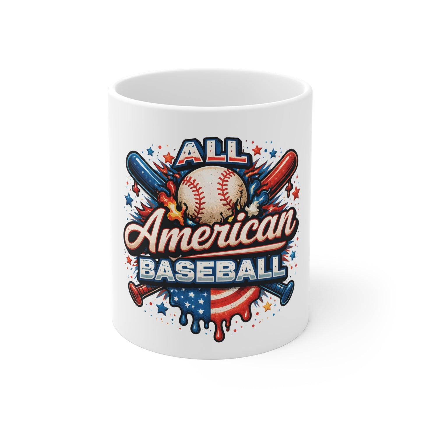 All American Baseball Mug – Patriotic Baseball Fan Coffee Cup – USA Baseball Gift – Red White Blue Sports Mug 11oz