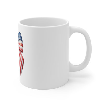 Patriotic American Flag Bow Mug — 11oz USA Stars & Stripes Coffee Cup