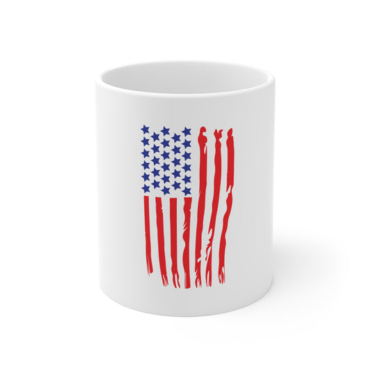 Dripping Vertical American Flag Coffee Mug – Distressed USA Flag Mug – Grunge Patriotic Paint Drip Cup – Red White Blue Gift Mug 11oz
