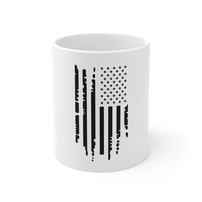 Distressed USA Map Flag Coffee Mug – Blackout Patriotic USA Mug – Stealth American Flag Cup – Tactical USA Pride Gift Mug 11oz