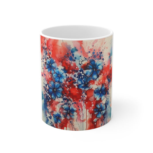 Patriotic Wildflower Coffee Mug – Red White Blue Watercolor Floral Mug – Vibrant Americana Flower Cup – Artistic Bloom Gift — 11oz Coffee Cup...