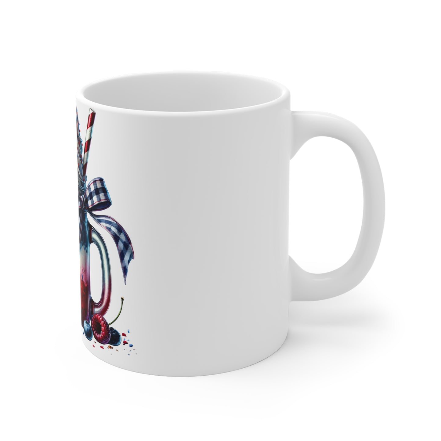 Patriotic Mason Jar Sundae Coffee Mug – 4th of July Dessert Mug – Red White Blue Ice Cream Milkshake Cup with Star Cookie Patriotic Red White & Blue Milkshake Mug — 11oz Fourth of July Dessert Coffee...