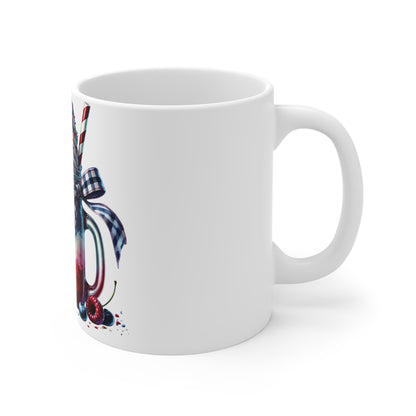 Patriotic Mason Jar Sundae Coffee Mug – 4th of July Dessert Mug – Red White Blue Ice Cream Milkshake Cup with Star Cookie Patriotic Red White & Blue Milkshake Mug — 11oz Fourth of July Dessert Coffee...