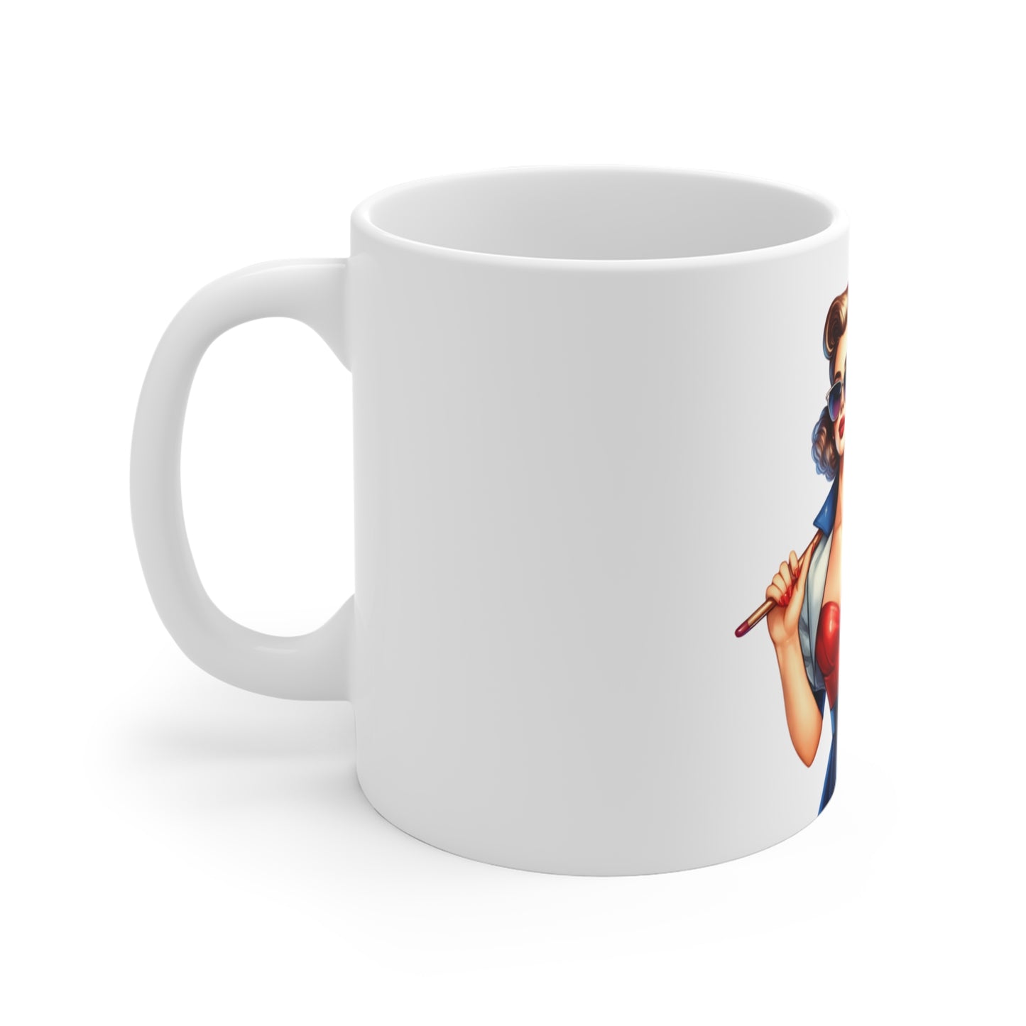 Patriotic Retro Woman with Flag Mug – Vintage Americana Pin Up Coffee Mug – USA Flag Style Cup – 4th of July Gift – Classic Red White Blue Mug Patriotic Pinup Girl Coffee Mug — Vintage 4th of July...