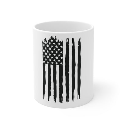 Distressed American Flag Mug – Vertical Grunge USA Flag Coffee Mug – Rustic Patriotic Cup – Vintage USA Pride Gift Mug 11oz
