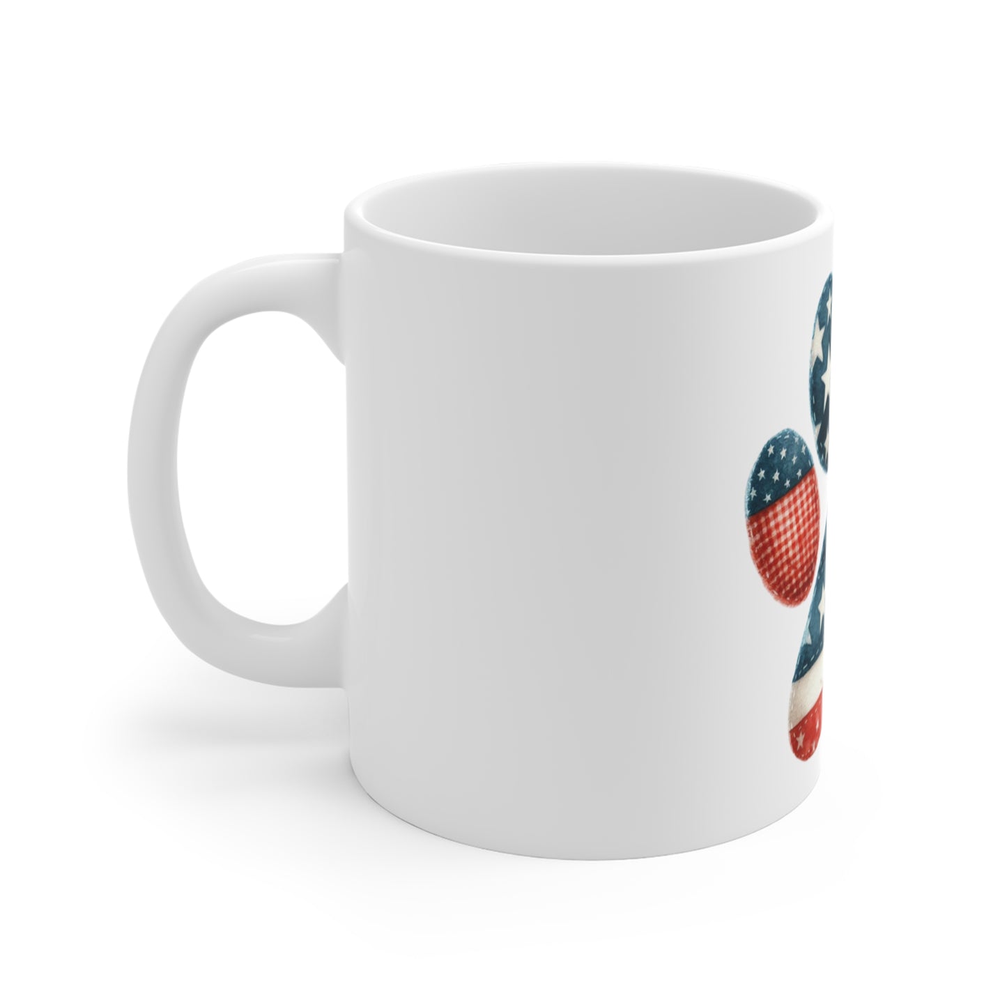 Patriotic Quilt Dog Paw Coffee Mug – Rustic Americana Paw Print Mug – Red White Blue Patchwork Dog Lover Mug – USA Pet Gift Cup Patriotic Paw Print Mug - 11oz Americana Dog Lover Coffee Cup