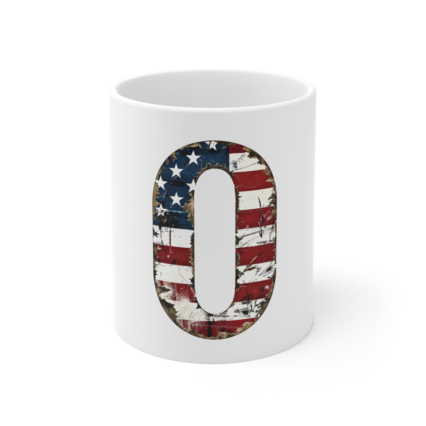 Patriotic Letter O Coffee Mug – American Flag Initial Mug – Vintage USA Monogram Mug – Distressed Americana Alphabet Gift Mug 11oz