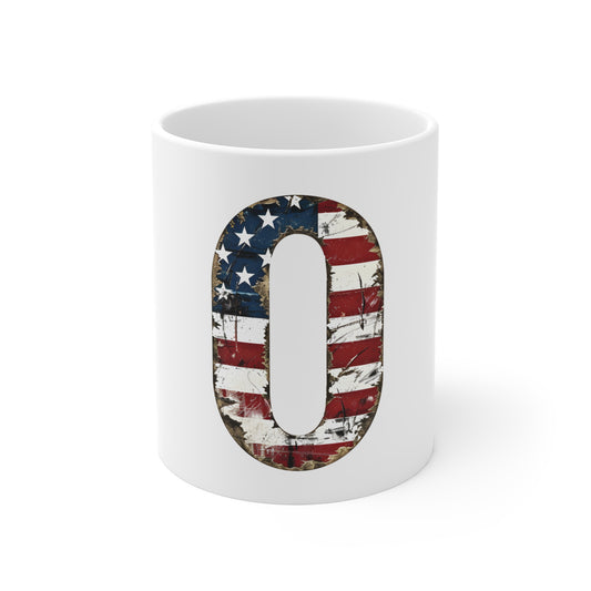 Patriotic Letter O Coffee Mug – American Flag Initial Mug – Vintage USA Monogram Mug – Distressed Americana Alphabet Gift Mug 11oz