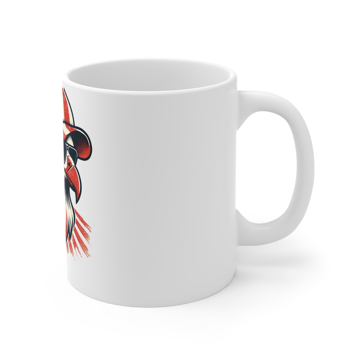 Patriotic Eagle Sunglasses Coffee Mug – Retro USA Flag Eagle Mug – American Freedom Bird Cup – Vintage Distressed Americana Gift Mug 11oz