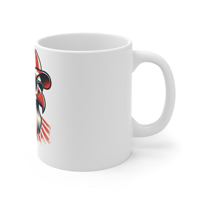 Patriotic Eagle Sunglasses Coffee Mug – Retro USA Flag Eagle Mug – American Freedom Bird Cup – Vintage Distressed Americana Gift Mug 11oz