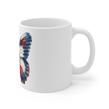 Patriotic Painterly Butterfly Mug – Red White Blue Brush Blend Butterfly Coffee Mug – Artistic Americana Nature Cup – USA Gift Mug Mug 11oz
