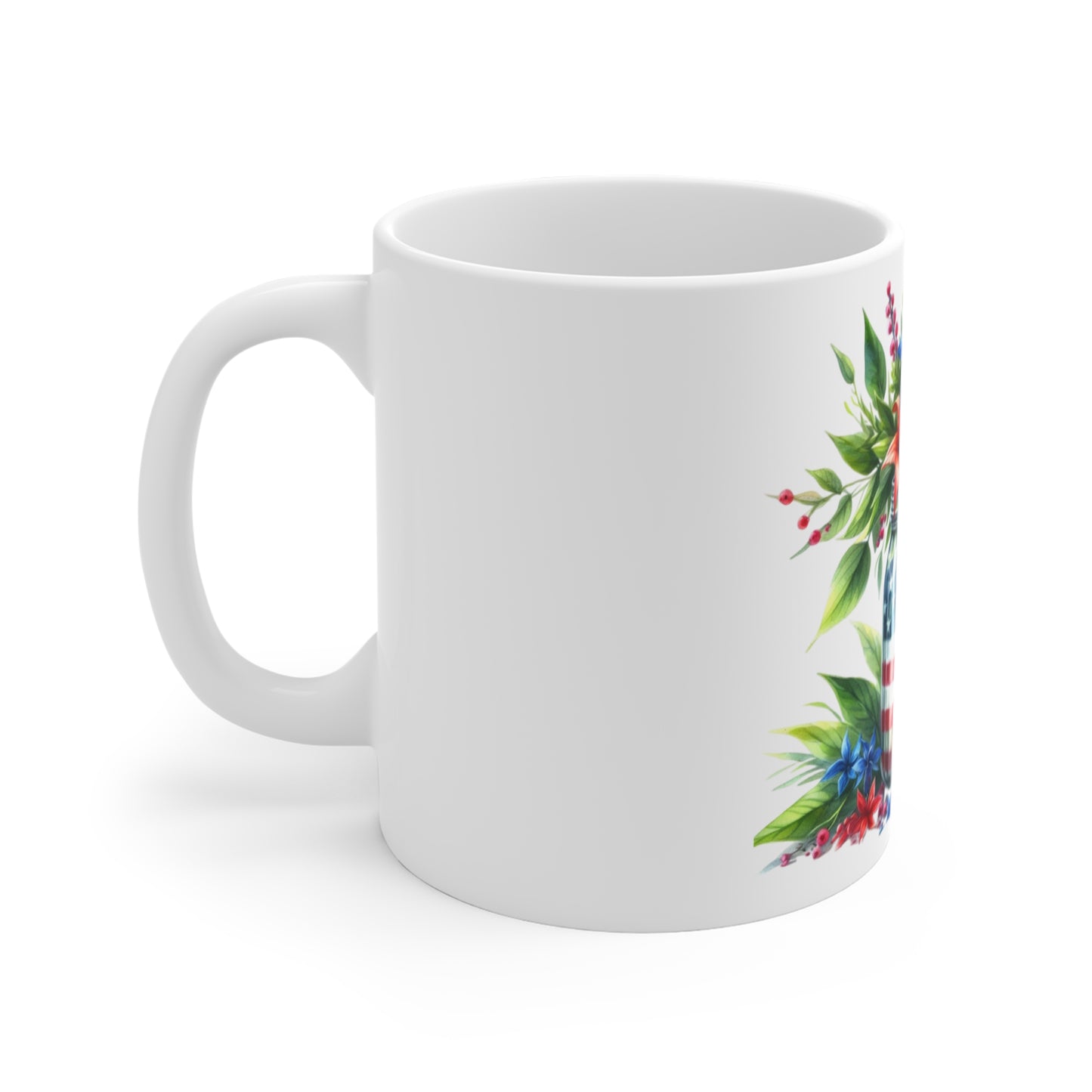 Patriotic Lily Mason Jar Coffee Mug – American Flag Floral Mug – Red White Blue Lily Bouquet Cup – Rustic Americana Gift Mug Patriotic Mason Jar Floral Mug - 11oz Red White Blue Coffee Cup
