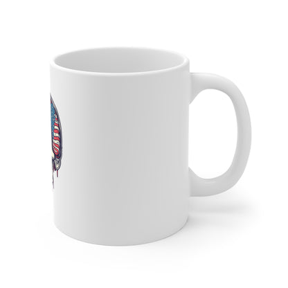 11oz Skull Mug with American Flag Brain — Patriotic Smoking Skull Coffee Cup