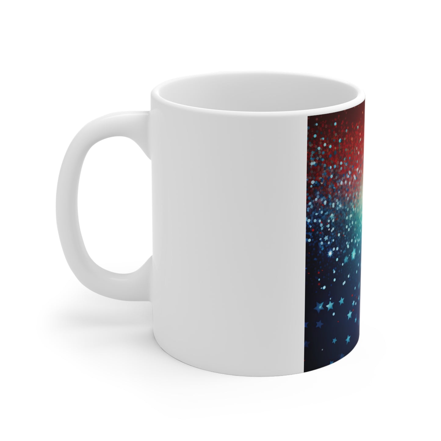 Patriotic Glitter Galaxy Coffee Mug – Red White Blue Sparkle Mug – Starfield Americana Cup – Radiant USA Celebration Design Patriotic Starry Night 11oz Ceramic Mug