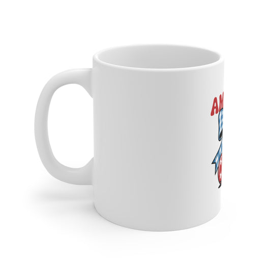 America Cherry Mug — Patriotic 11oz Coffee Cup with Stars & Gingham Bow