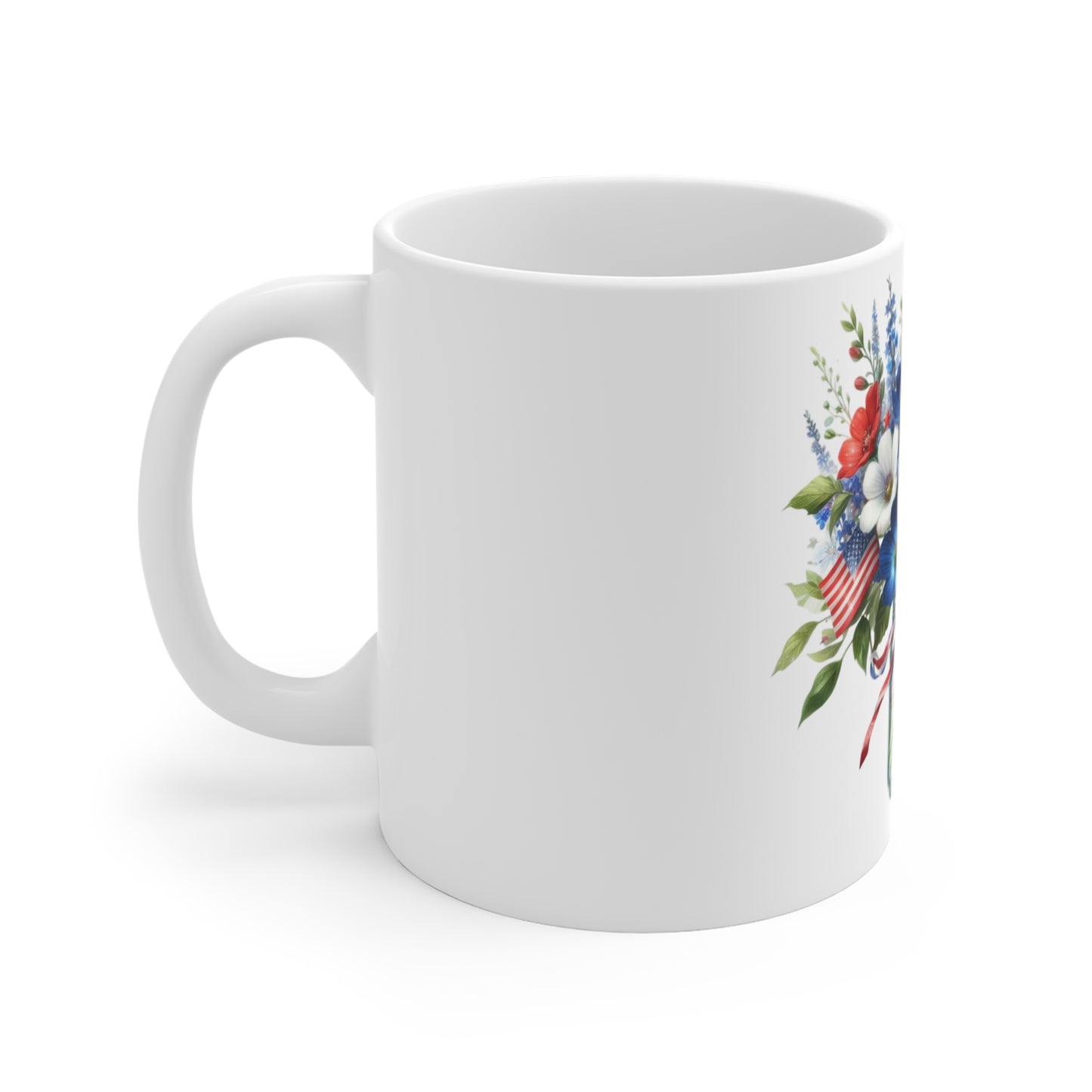 Patriotic Wildflower Mason Jar Coffee Mug – Red White Blue Floral Bouquet Mug – Americana Garden Flag Cup – 4th of July Gift Patriotic Red White Blue Floral Mug — 11oz Vase Bouquet with American Flag...