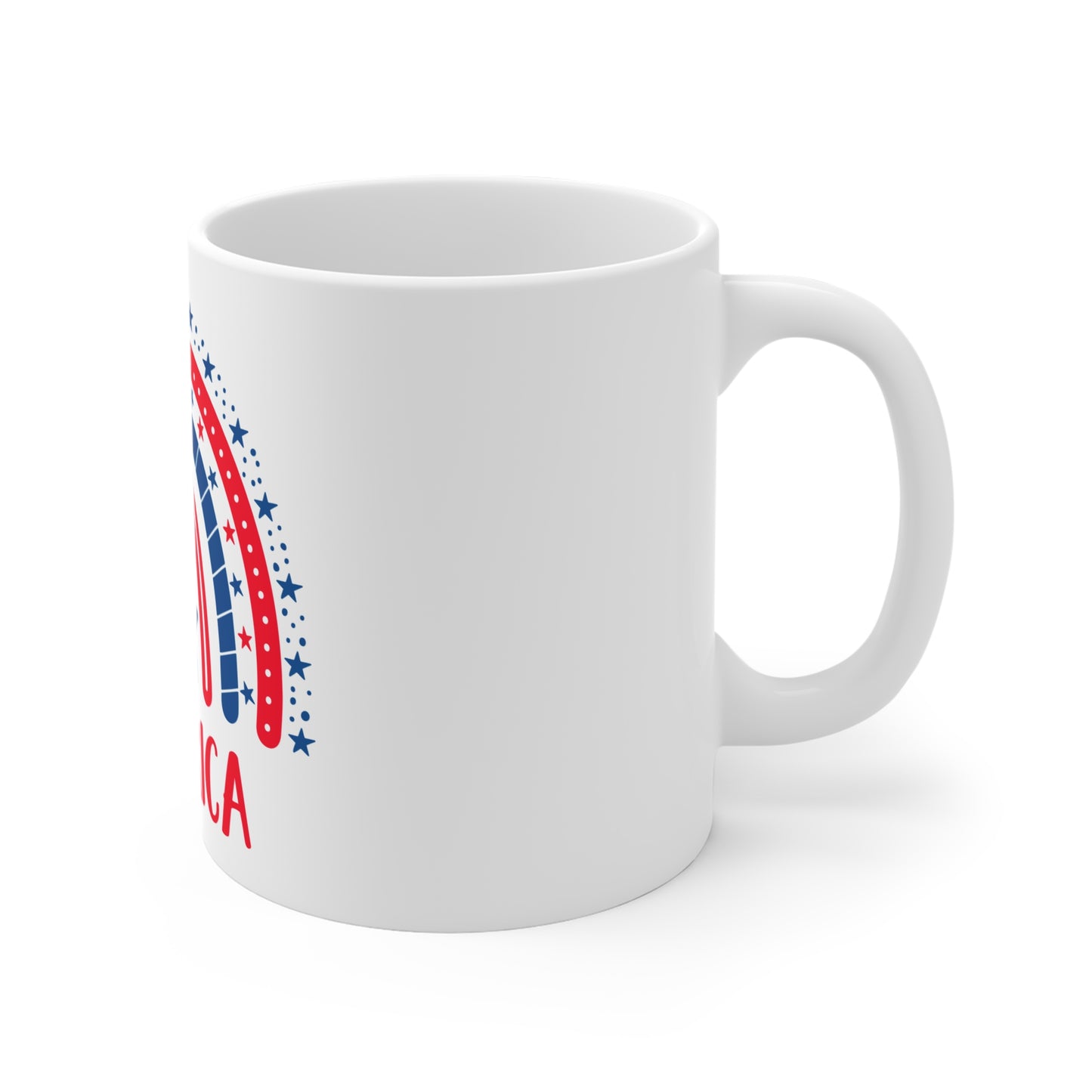 America Rainbow Coffee Mug – Whimsical Patriotic Star Design – Red White Blue Cute USA Mug – 4th of July Gift Mug 11oz