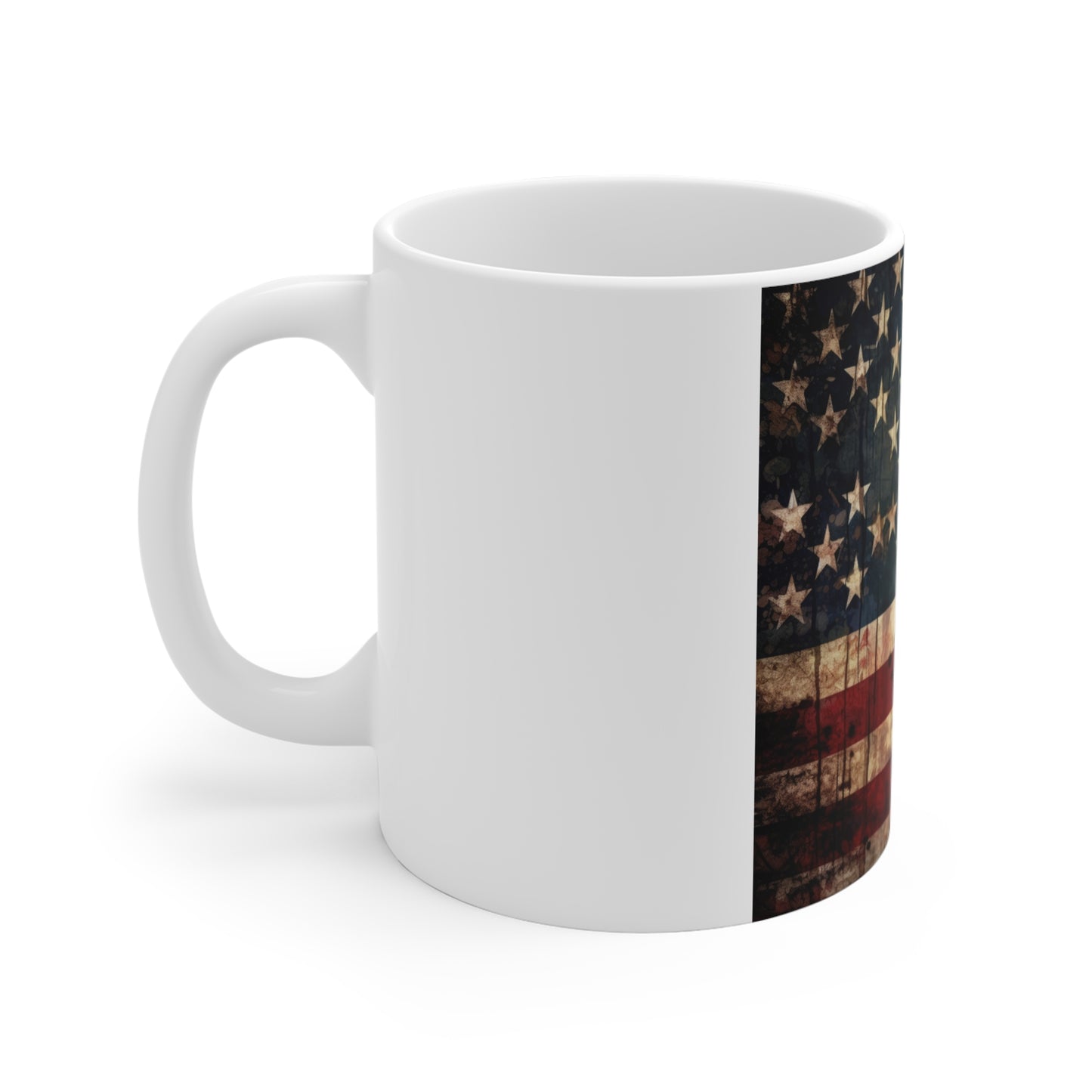 Dripping Grunge American Flag Coffee Mug – Dark Distressed USA Flag Mug – Rustic Paint Drip Patriotic Mug – Bold Americana Gift 11oz