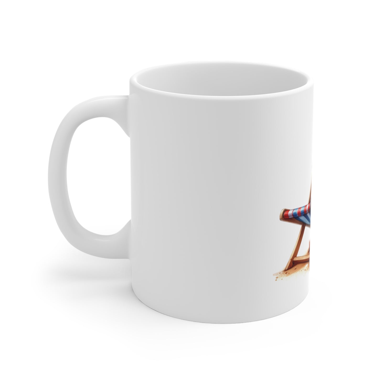 American Beach Chair 11oz Coffee Mug — Patriotic Summer USA Flag Design