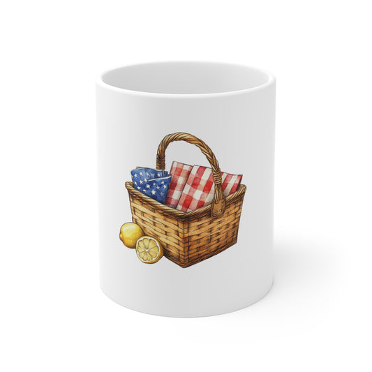 Patriotic Picnic Basket 11oz Mug — Americana Picnic Lemon Coffee Cup