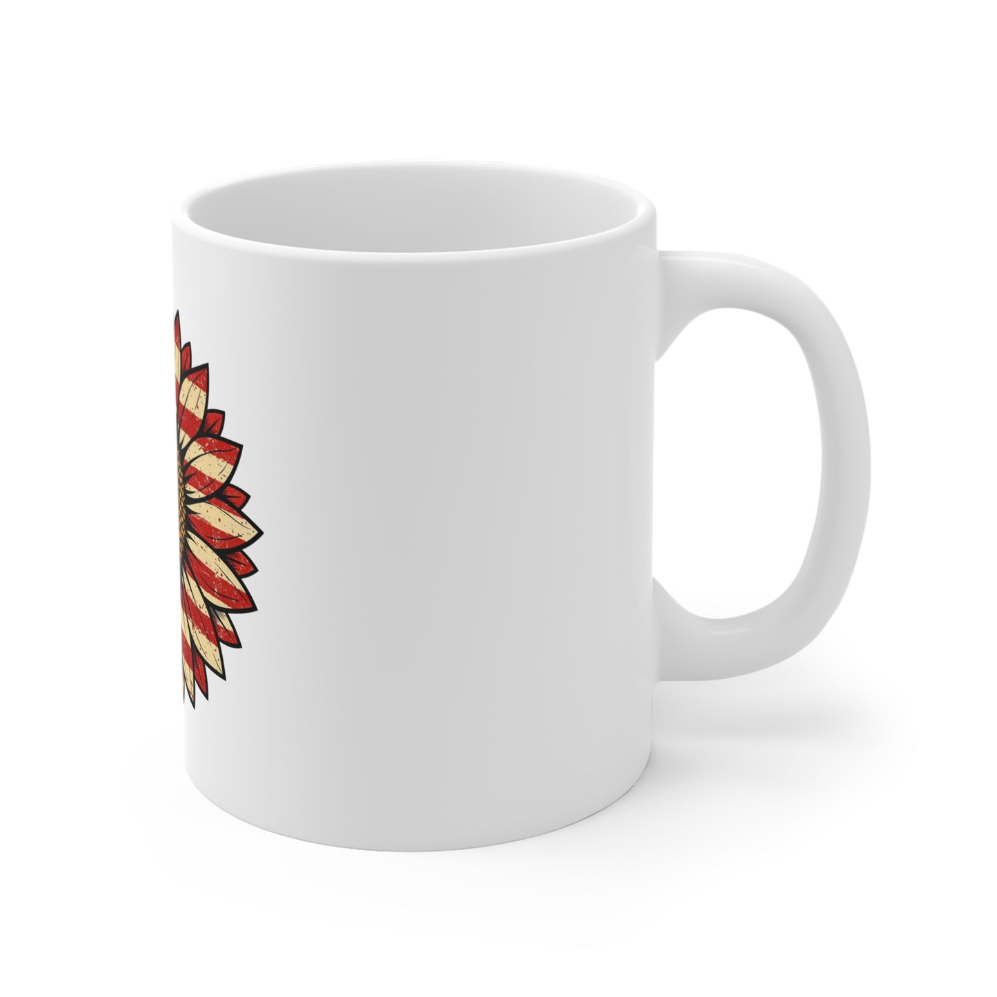 American Flag Sunflower Mug - Patriotic 11oz Coffee Cup