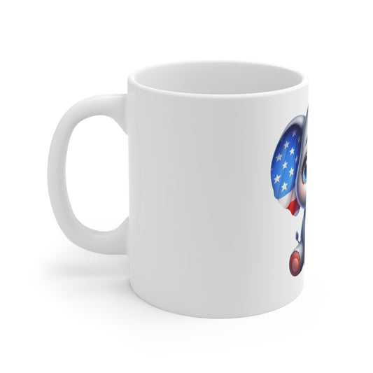 Cute Patriotic Elephant Coffee Mug – Red White Blue Elephant Mug – Kawaii Animal Americana Cup – Adorable USA Gift Mug 11oz