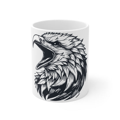 Bald Eagle Roar Coffee Mug – Fierce Eagle Head Mug – Bold American Pride Cup – Tactical Eagle Graphic Mug 11oz