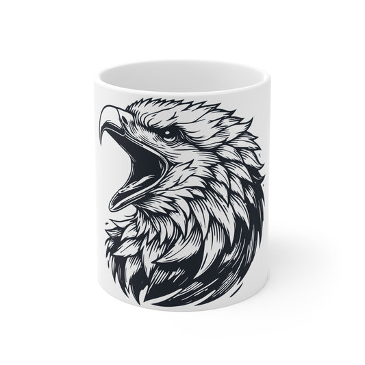 Bald Eagle Roar Coffee Mug – Fierce Eagle Head Mug – Bold American Pride Cup – Tactical Eagle Graphic Mug 11oz