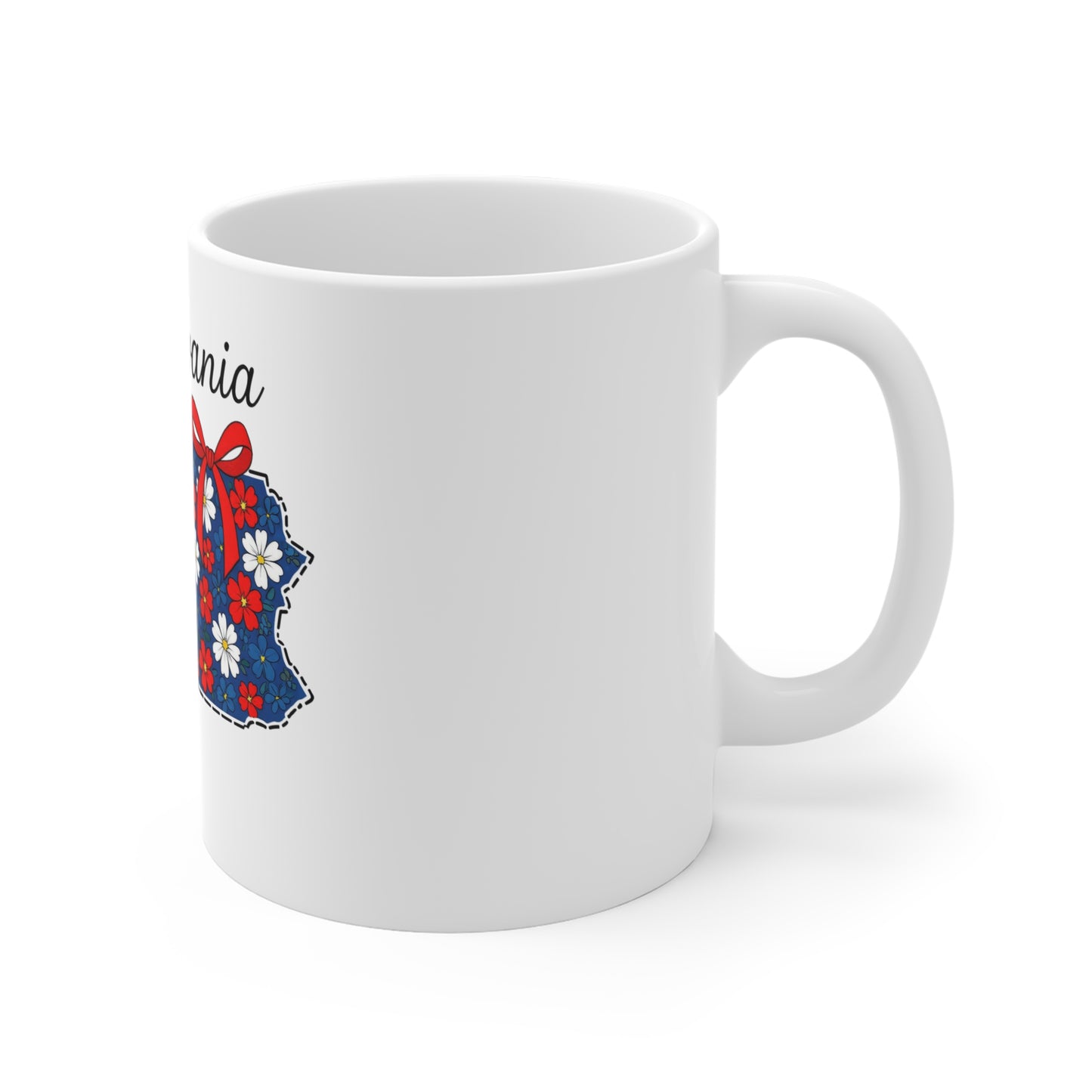 Pennsylvania Floral State Outline Mug — Red, White & Blue Daisy Coffee Cup